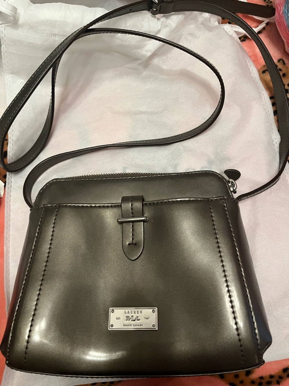 Lauren Ralph Lauren Metallic Pewter Crossbody Purse